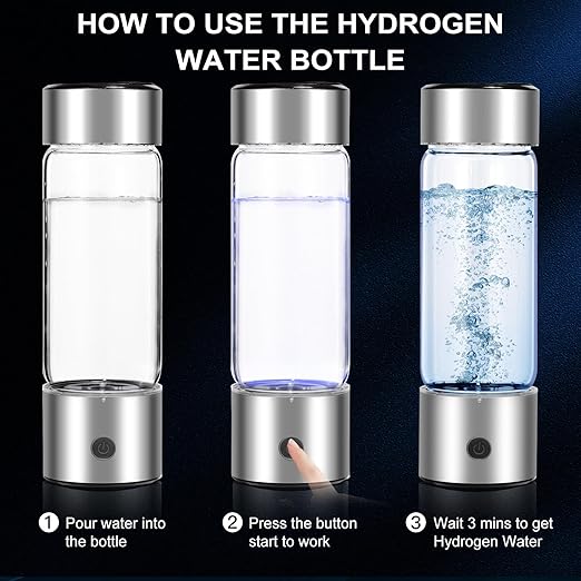 Hydrogen Water Bottle, Portable Rechargeable Hydrogen Water Bottle Generator, 3 Min Quick Electrolysis Hydrogen Rich Water Bottle 460ml for Travel Office Exercise Daily Drinking (Silver)