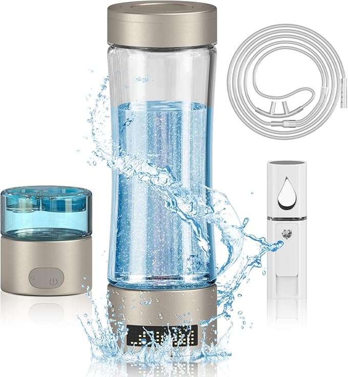 Hydrogen Water Bottle Generator, SPE/PEM Technology Hydrogen-Rich Water Bottle Hydrogen Concentration(+2800ppb), Portable Rechargeable Glass Hydrogen Water Ionizer Machine Gifts for Women&Men