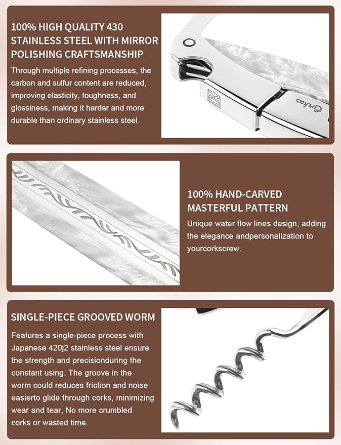 Wine Key - CORKAS Prestige Waiter Corkscrew with Moonstone Resin Handle, Handcrafted Wine Opener Manual with Double Hinged, Foil Cutter and Bottle Opener, Gifts for Sommelier, Bartenders, Servers