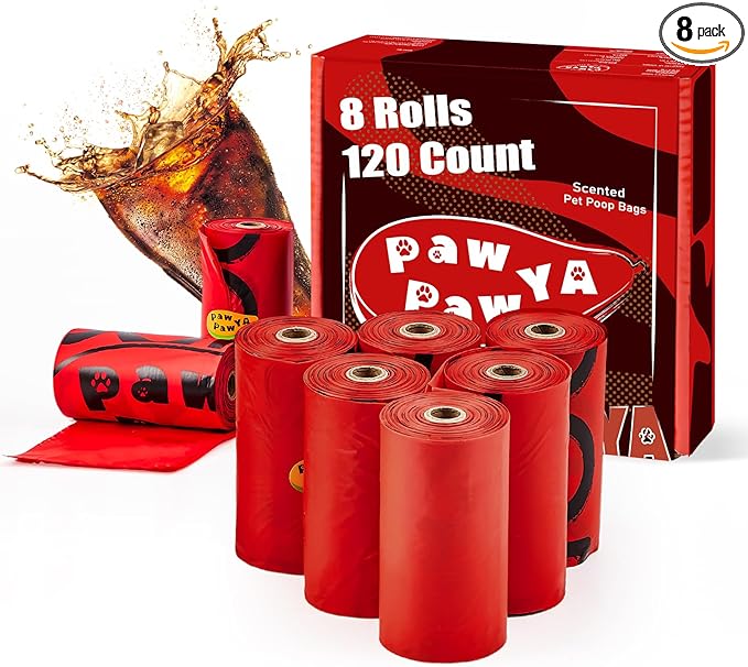 Dog Poop Bags Rolls 120 Count, Certified Compostable, Poop Bags for Dogs with Coke Scented, 8 Rolls Biodegradable for Cornstarch Doggie Poop Bag, Leak Proof, Extra Thick, Dog Waste & Cat Litter Bag
