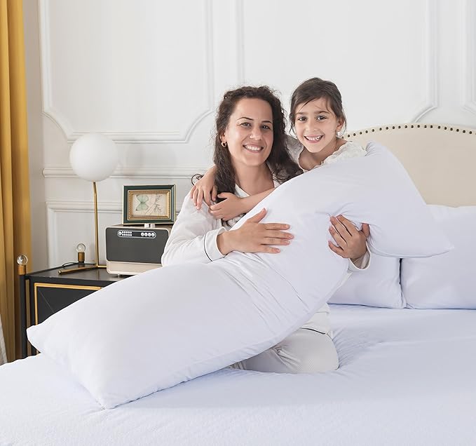 WhatsBedding Memory Foam Body Pillow with 100% Cotton Jersey Knitted Cover, Luxury Soft Large Long Pillow for Adults, Firm Full Body Pillow with Removable Zippered Pillow Case - White