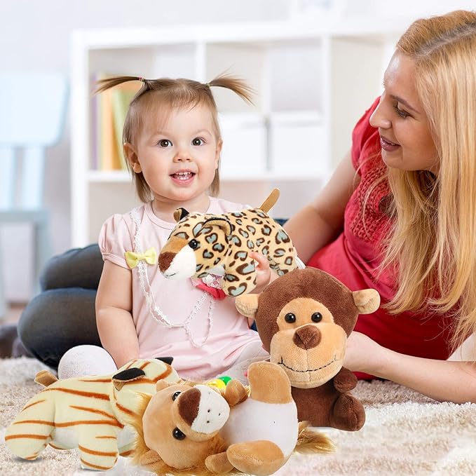 Sumind 12 Pieces Mini Stuffed Forest Animals Jungle Animal Plush Toys 4.8 Inch Cute Elephant Lion Giraffe Tiger Plush for Animal Themed Parties Achievement(Sitting, Lying)