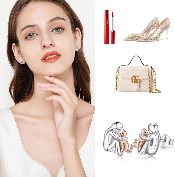 925 Sterling Silver Cat Earrings Cute Animal Kitten Stud Earrings cat Jewelry Gifts for Women Girls Hypoallergenic Earrings for Sensitive Ears