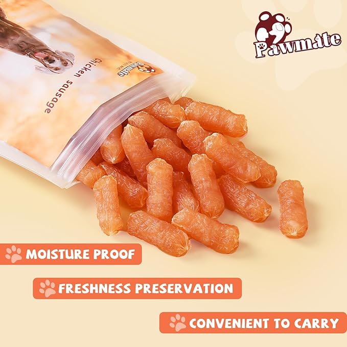 Dog Treats Chicken Sausages, Natural Chicken Jerky Training Treats with Glucosamine, Chondroitin, MSM and Taurine, Low Fat Soft Chewy Snacks for Small Medium Dogs, 10.6 oz