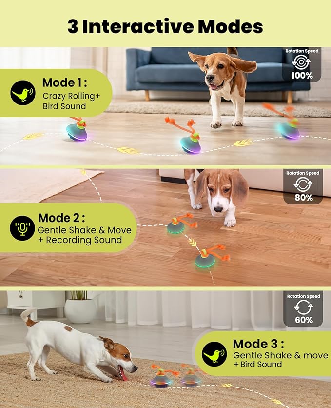 Interactive Dog Toys, Automatic Moving and Rolling Dogs Ball with Rope, Motion-Activated Wicked Ball with Voice Recording for Small Medium Pup, Stimulation Toy for Boredom Relief Blue