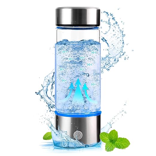 Hydrogen Water Bottle,3Min Quick Electrolysis,Hight Borosilicate Glass Health Mug with SPE PEM Technology, Portable USB Rechargeable Ionized Water Generator for Home, Travel and Office(Silver)