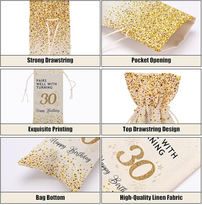 30th Birthday Wine Bag 30th Birthday Decorations for Her 30 Year Old Birthday Gifts for Women Men Coworkers Lady Friend Him Her Bestie Anniversary Wine Bags