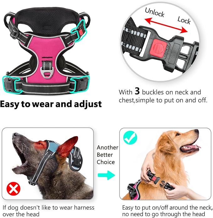 Timos No Pull Dog Harness, No Choke Front Lead Dog Reflective Harness, Adjustable Soft Padded Pet Vest with Easy Control Handle for Small Medium Large Dogs, M