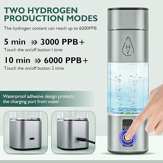 Hydrogen Water Bottle,Hydrogen Water Bottles Generator, Built-in Hydrogen Water Machine Quickly Produces Hydrogen to add to Hydrogen Tanks,Grey