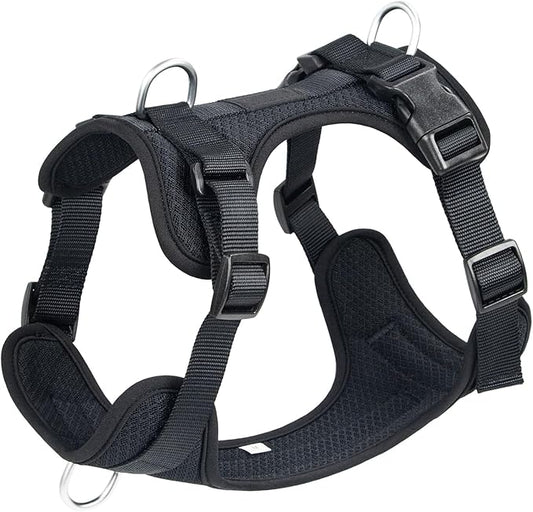 Wisedog Mesh Breathable Dog Harness: No Pull Harness with 3 Fast-Release Buckles Adjustable for Walking & Training for Small Medium Large Dogs (Black, S: Neck=14"-19"/Chest=13"-24")