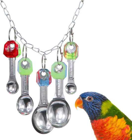Litewoo Bird Stainless Steel Bell Toys, Safe and Stable Hanging Spoons Pipe Chew Bite Toy（E）