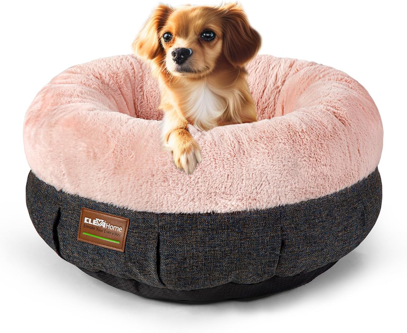 ClevaHome Cozy Cat Bed - Ultra-Soft Plush Pet Bed with Raised Sides and Anti-Slip Base, Comfortable Round Bed for Small Pets up to 11 lbs