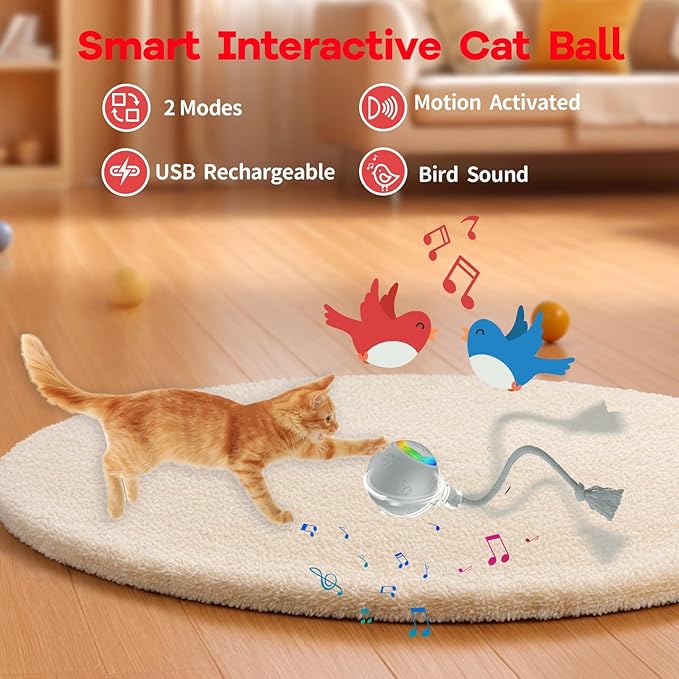Interactive Cat Toys for Bored Indoor Cats - Motion Activated Fun with RGB Lighting, 2 Speed Settings & 3 Modes - Perfect for Cats & Kittens! (Gray)