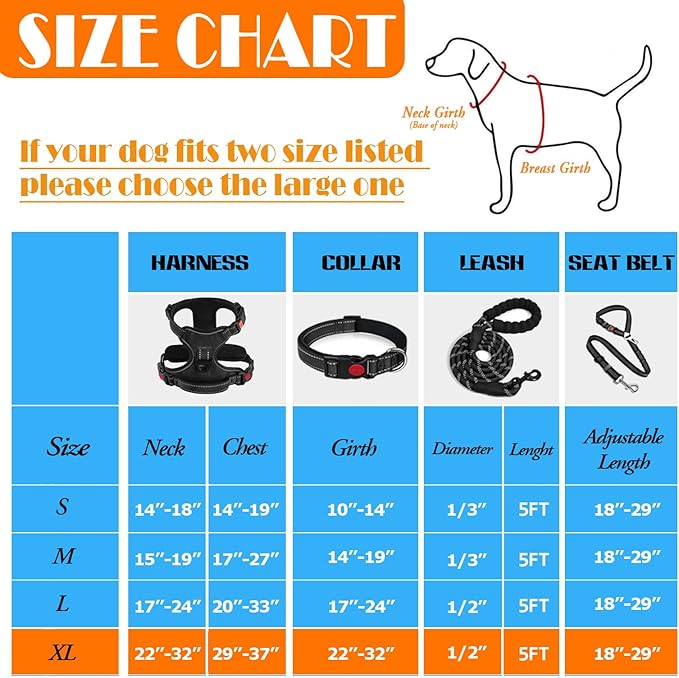 No Pull Dog Harness, Collar & Leash Set | Includes Dog Seat Belt, Collapsible Bowls & Poop Bag Dispenser. Ideal for Training, Walking, Hiking. Fits Small to Large Dogs(Black-XL)