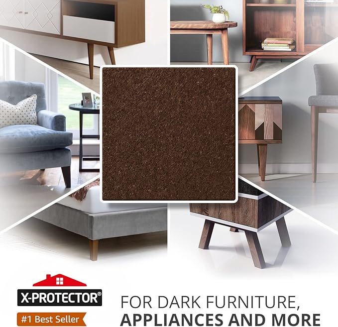 24 Heavy-Duty Felt Furniture Pads 1.5” 1/4” Thick X-Protector! Square Felt Pads for Furniture Feet - The Best Felt Floor Protectors for Furniture to Prevent Scratches. Protect Your Hard Floor! (Brown)