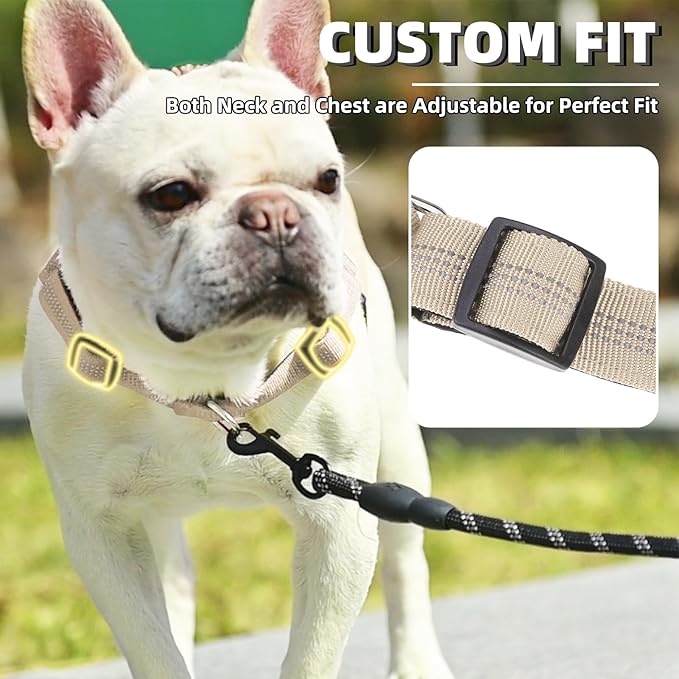 PUPTECK No Pull Dog Harness Medium Sized Dog, Adjustable Reflective Pet Vest Harness with Bungee Handle, Escape Proof No Choke Harness for Medium Dogs Walking Training, Beige M