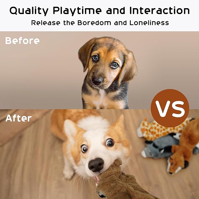 Nocciola Dog Squeaky Toys, 5 PCS Crinkle Plush Dog Toys, No Stuffing Dog Toys for Small Medium Large Dogs, Stuffless Puppy Toys for Boredom