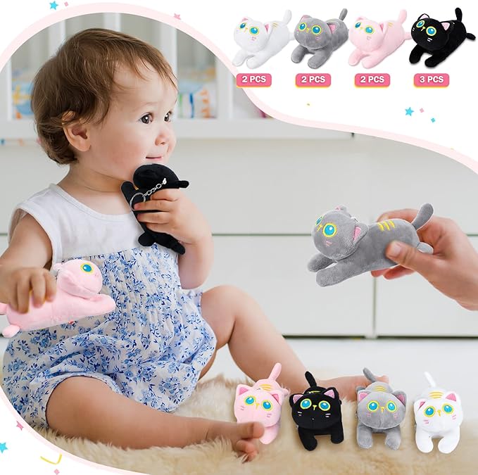 Zomiboo 9 Pcs Cat Stuffed Animals Bulk Mini Plush Cat Pig Stuffed Kitten Soft Doll Piggy Plush Toys Ornament for DIY Keychain Halloween Classroom School Pet Animals Party Favors(Cat Style)