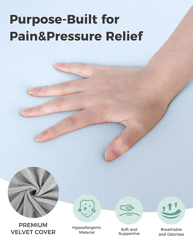 Knee Wedge Pillow with Pure Memory Foam, 8" Bed Wedge Pillow for Sleeping, Triangle Pillow for Back Support Elevated Pillow for Sciatica Knee Hip Ankles Back Pain Relief