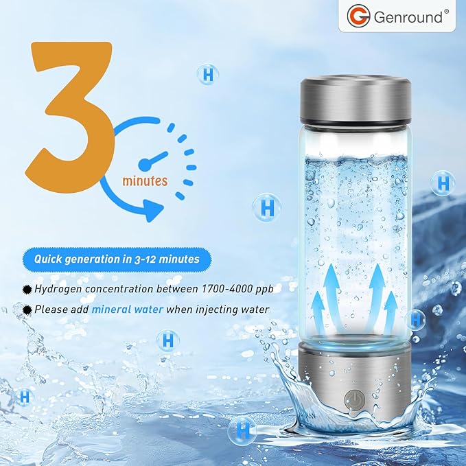 Hydrogen Water Bottle,Portable Hydrohealth Hydrogen Water Bottle Improve Water in 3 Minutes Quick,Hydro Water Bottle for Office Travel,Home,Exercise,and Daily Drinking,Fitness Drinking