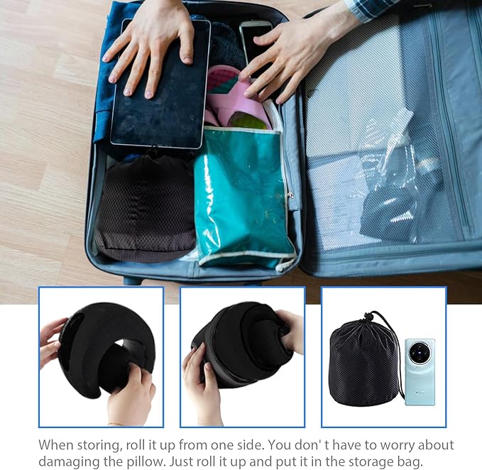 Travel Pillow, Neck Pillow, Neck Pillow for Traveling, 360° Travel Neck Pillows for Airplanes, Memory Foam Airplane Pillow, Soft Airplane Neck Pillow Stowable U-Shaped Pillow (Black)