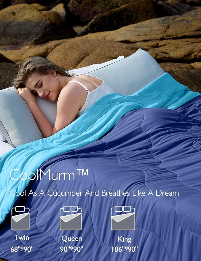 Momcozy Life CoolMurm Cooling Comforter for Hot Sleepers, Twin/Twin XL 68" x90” Hot Flashes Cooling Blanket, All-Season Lightweight Soft Breathable Cooling Quilt Duvet, Cool All Night, Midnight Blue