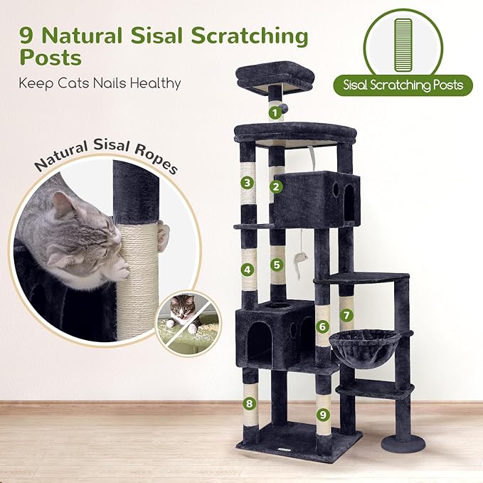 Globlazer Giant Cat Tree, 83 inch Cat Tree for Indoor Cats Large Adult, XXL Cat Tower with 9 Scratching Posts for 20lb+ Heavy Duty Large Adult Cats, F83, Dark Grey