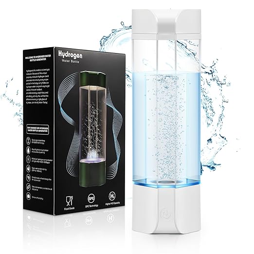 Hydrogen Water Bottle Generator with Gas Inhaler Molecular H2 Maker Machine SPE/PEM Technology Generates Real 3000ppb Pure Hydrogen Concentration Dupont Membrane Purification Vent (White)