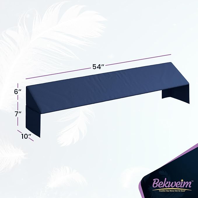 Wedge Pillow Headboard Bed Gap Filler Full - Headboard Pillow Full Size 54 X 10 X 6 - Long Pillow for Bed Wedge Gap Filler with Large Pocket for Bed Accessories - Mattress Gap Filler (Navy)