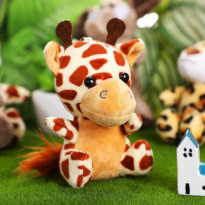 Sumind 12 Pieces Mini Stuffed Forest Animals Jungle Animal Plush Toys 4.8 Inch Cute Elephant Lion Giraffe Tiger Plush for Animal Themed Parties Achievement(Sitting)