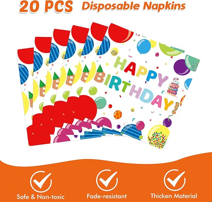 41Pcs Balloons Birthday Party Decorations, Kid‘s Happy Birthday Party Supplies Set with Disposable Paper Plates and Napkins, Balloon Tablecloth for Boys/Girls, Serves 20