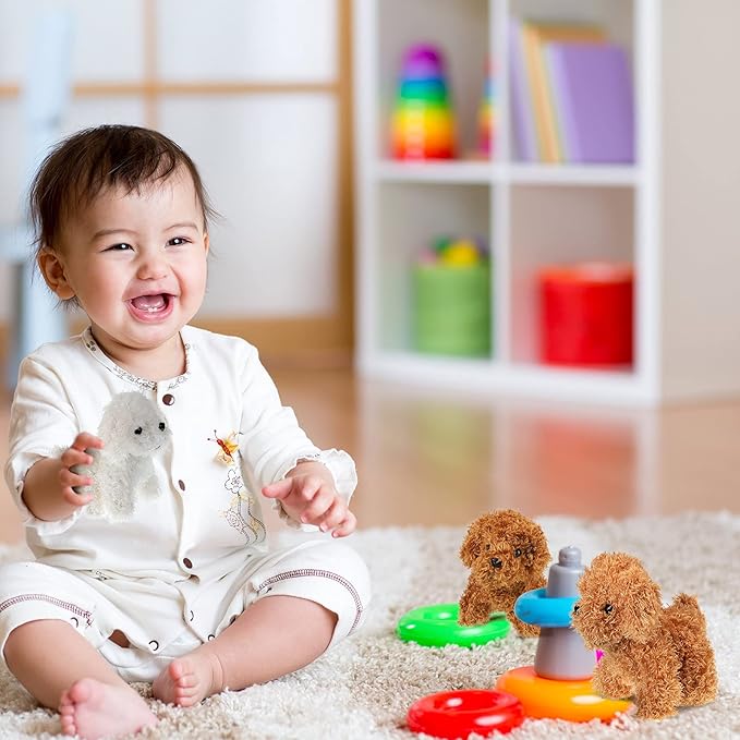 Sumind 9 Pcs 4" 5" Mini Plush Stuffed Dog Party Favor Small Puppy Stuffed Animal Bulk Soft Toy Doll Cute for Kids Gift Graduation Stocking Stuffers Baby Shower Birthday(Curly Puppy)