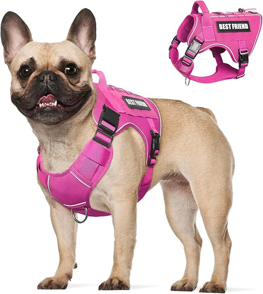 Tactical Dog Harness Medium Sized Dog,No Pull Military Dog Vest with Handle,Reflective Heavy Duty Pet Harness for Walking Hiking Training Pink M