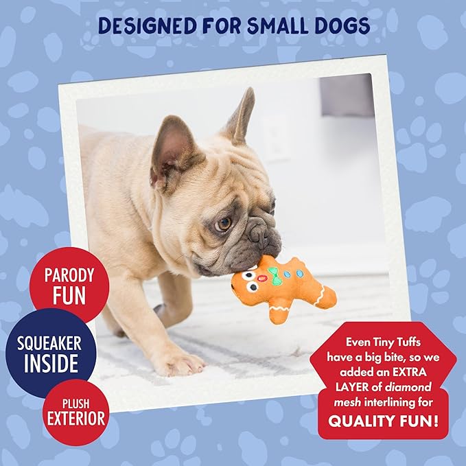 Huxley & Kent Tiny Tuff | Dunk & Crunch | Christmas Holiday Extra Tough Dog Toy for Small Dogs | 2-Pack Funny Dog Toy | Features Squeaker, Crinkle | Machine Washable