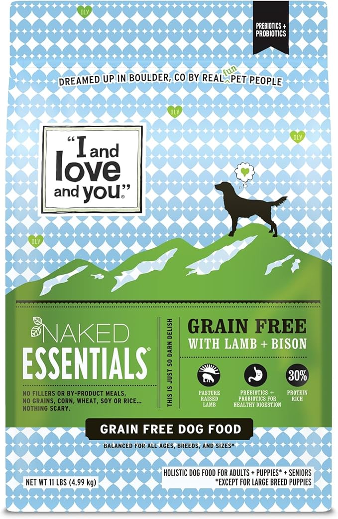 I and love and you Naked Essentials Dry Dog Food - Lamb + Bison - High Protein, Real Meat, No Fillers, Prebiotics + Probiotics, 11lb Bag