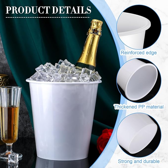 Layhit 24 Packs Plastic Ice Buckets for Parties 3 Liters Wine Bucket Portable Ice Holder for Party Disposable Wine Cooler for Wedding Party Beverage Champagne Soda and Beer(White)