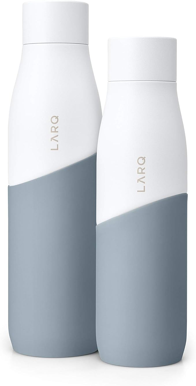 LARQ Bottle Movement PureVis 24 oz - Lightweight Self-Cleaning and Non-Insulated Stainless Steel Water Bottle with UV Water Purifier | Reusable & Travel Friendly, White/Pebble