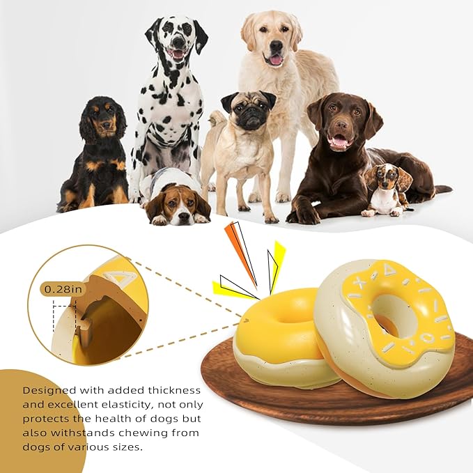 LiuMelinda Dog Chew Toys for Aggressive-Chewers - Indestructible Dog Toy for Aggressive Chewer，Tough Chew Toys for Dogs （Rubber Yellow-Donut）