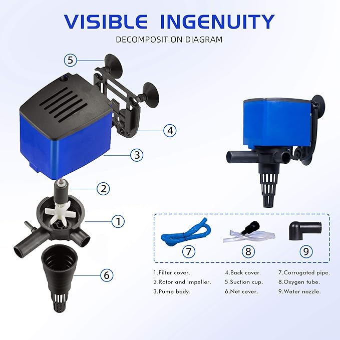 Water Pump 475 GPH Submersible Internal Aquarium Powerhead Water Pump Ultra Quiet for Aquarium,Fish Tank -2 Pack