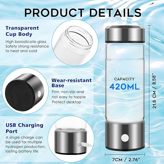 Hydrogen Water Bottle, Hydrogen Water Bottle Generator with PEM SPE Technology, 3Min Quick Electrolysis, Rechargeable Portable Hydrogen Water Bottles for Office/Travel/Exercise/Daily Drinking/Gift
