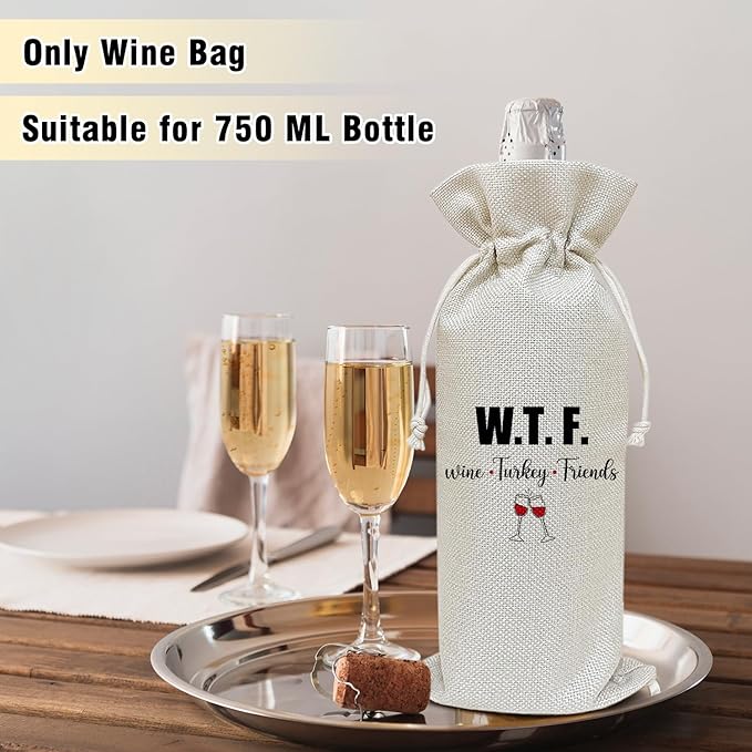 Wine Canvas Bag, Friendsgiving Wine Gift Bag, Thanksgiving Gifts for Women Friend Sister Autumn Harvest Party Wine Bags for Wine Bottles, Wine Gifts With Drawstring Holiday Fall Party Decoration -WB36