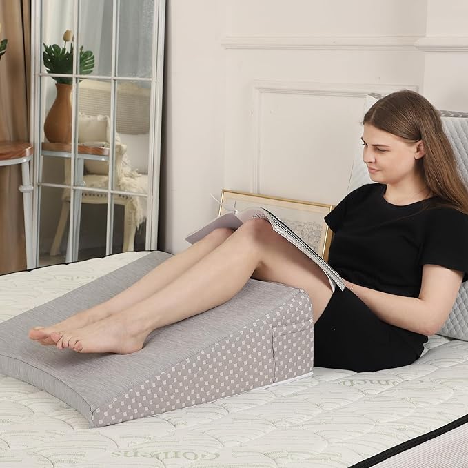 Wedge Pillow for Sleeping, 8 Inch Cooling Triangle Bed Pillow with Removable Cover, Elevated Body Pillow for Back Support, After Surgery, Snoring, Neck, Leg and Acid Reflux, Grey