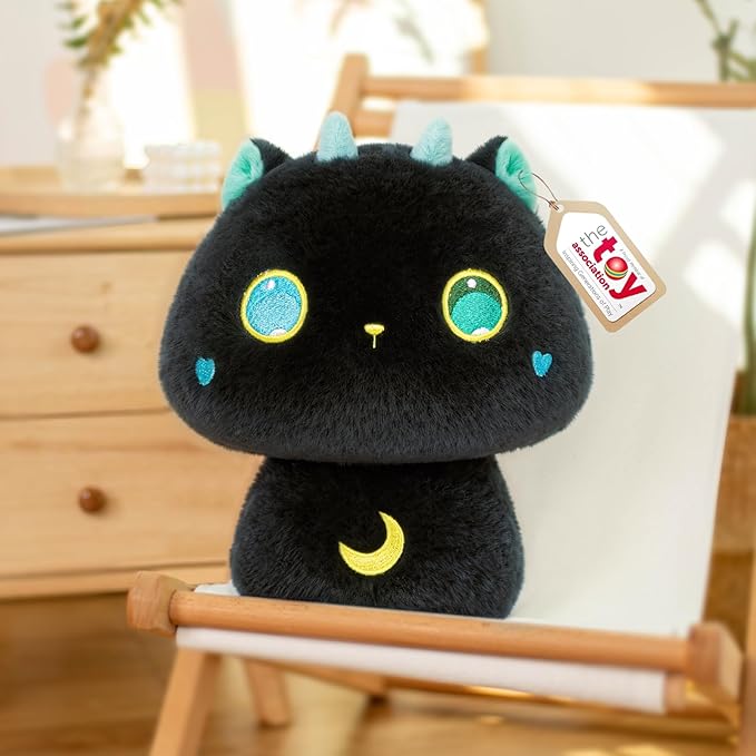 Squishy Cloud-Like Softness, Trending Kawaii Black Cat Mushroom Plush Pillow, A Must-Have Collectible for Young Adults, Perfect for Kids, Toddlers Girls, Stuffed Animal Decor (14")