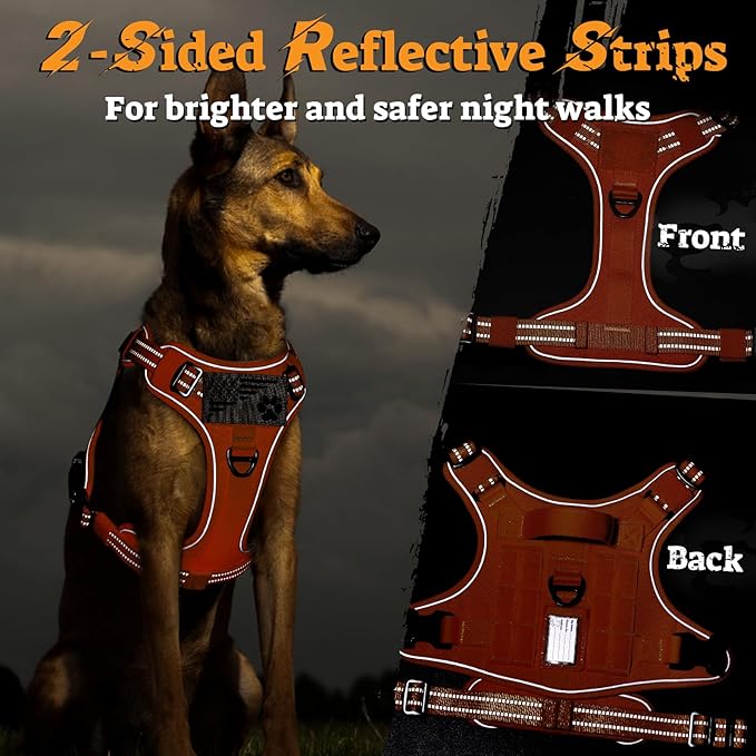 rabbitgoo Dog Harness Medium Sized No Pull, Tactical Service Pet Vest with Molle and Control Handle, Adjustable and Reflective Military Harness for Easy Walking and Training, Orange, M