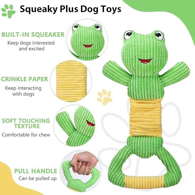 Dog Squeak Toys Durable Plush Dog Toy with Crinkle Paper, Tug of War Pull Toys for Puppies, Interactive Dog Chew Toys for Small, Medium and Large Dogs