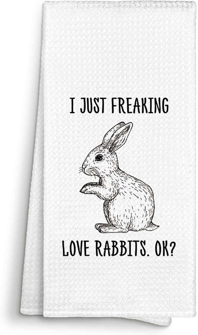 I Just Freaking Love Rabbits Kitchen Towels Decorative Gifts for Rabbit Lovers 16x24, Rabbit Bunny Dish Towel Cloths Dishcloths Tea Towel, Easter Bunny Bathroom Kitchen Hand Towel Decor