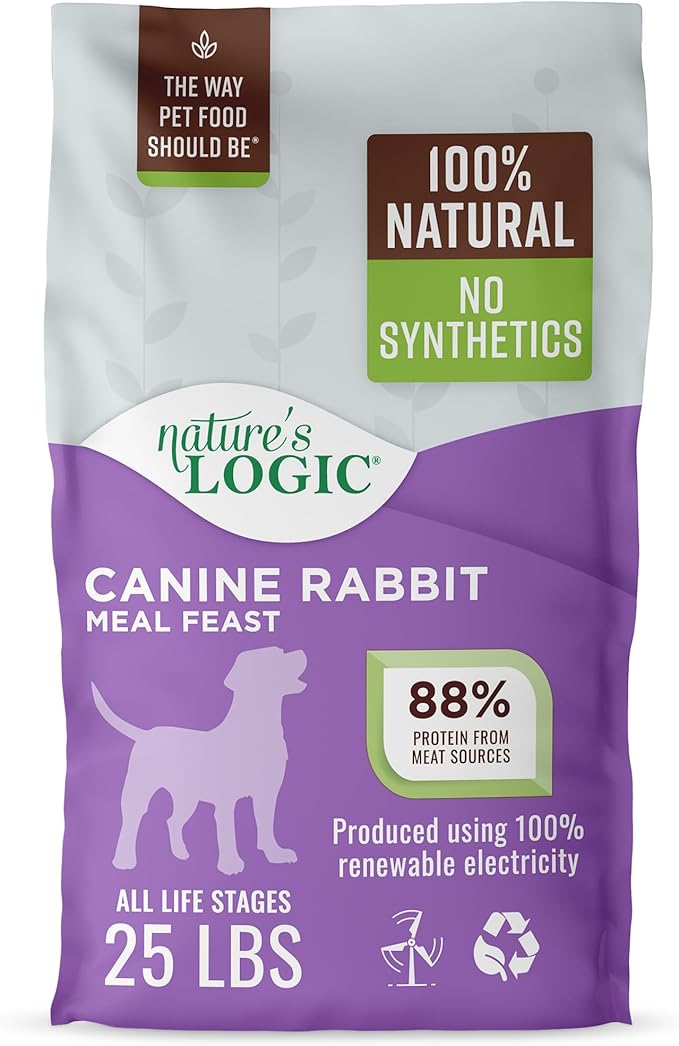 NATURE'S LOGIC Dry Dog Food - 100% Natural - No Synthetics - for All Ages, Sizes, Breeds - Free from Common Allergens, High Protein - Rabbit Meal Feast, 25lbs