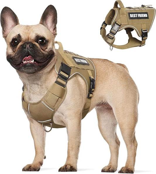 Tactical Dog Harness Medium Sized Dog,No Pull Military Dog Vest with Handle,Reflective Heavy Duty Pet Harness for Walking Hiking Training Brown M