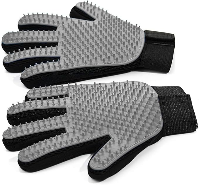 Cat & Dog Grooming Gloves for Shedding - Efficient Deshedding Pet Grooming Gloves 2-in-1 Deshedding Brush & Massage Mitt-Safe for Dogs & Cats (1 Pair Gray)