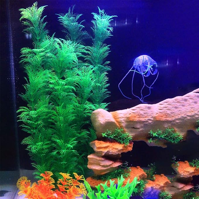 Hamiledyi Aquarium Plants Plastic Decor Fish Tank Green Decorations Plants Ornament Safe for All Fish,Extra Large 23-inch Tall, 2 Pack（Green Style A）